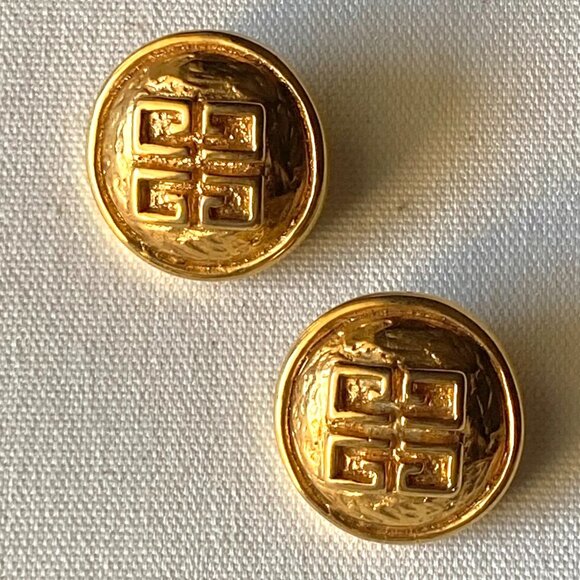 Vintage Givenchy France Brutalist Earrings, Designer, 1980's, 4G Logo, Clip-on - Picture 1 of 8